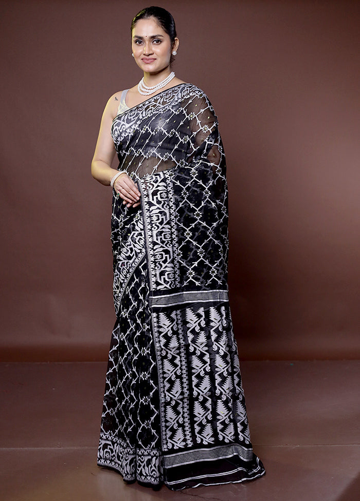 Black Tant Jamdani Saree Without Blouse Piece