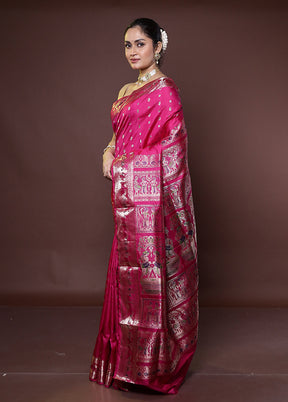 Pink Handloom Baluchari Pure Silk Saree With Blouse Piece