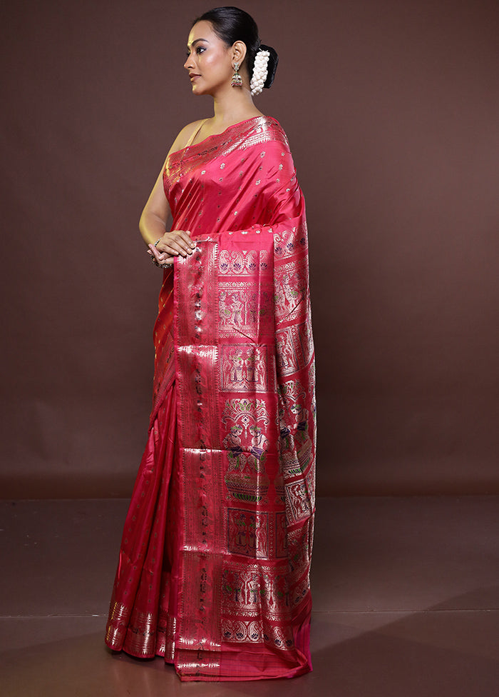 Red Handloom Baluchari Pure Silk Saree With Blouse Piece