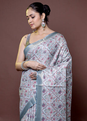 Grey Tussar Silk Saree With Blouse Piece