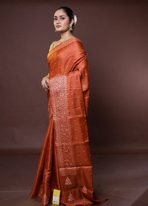 Rust Tussar Silk Saree With Blouse Piece