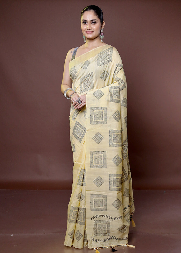 Yellow Tussar Silk Saree With Blouse Piece