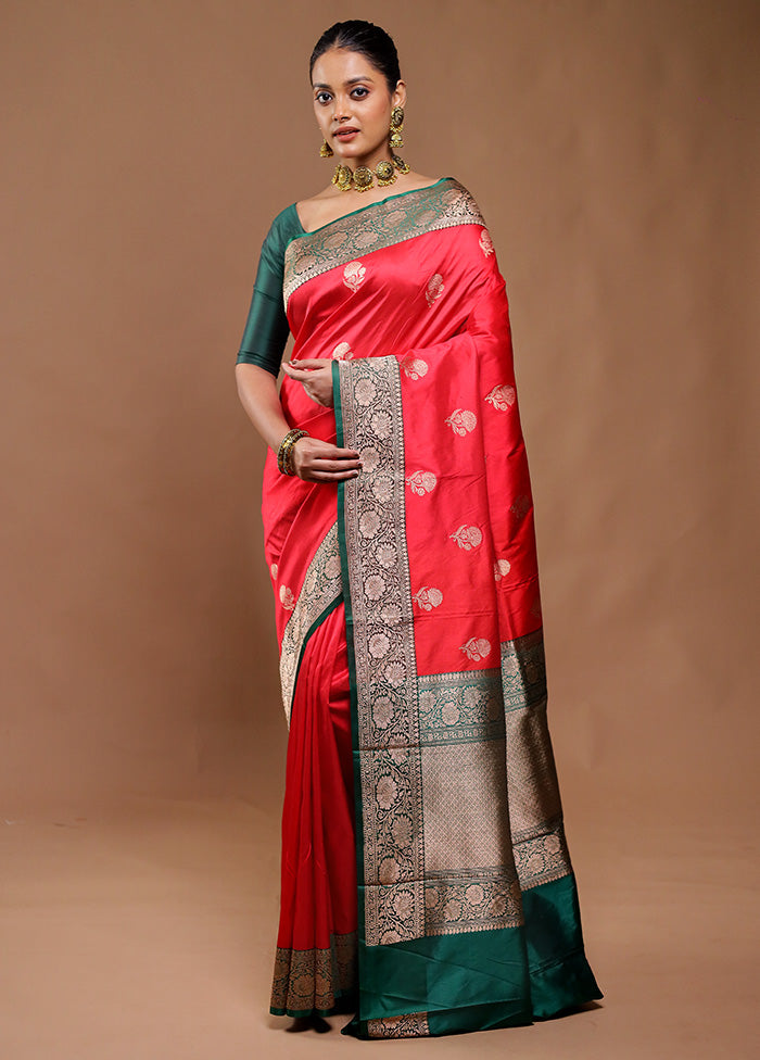 Red Handloom Katan Pure Silk Saree With Blouse Piece