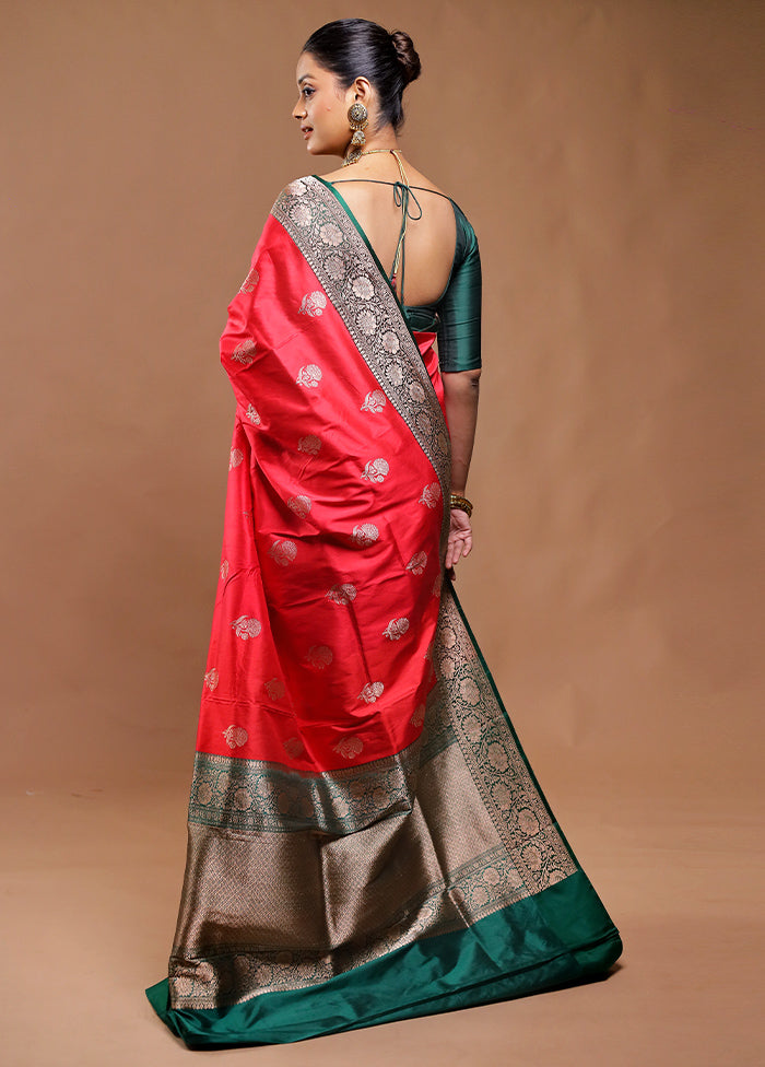 Red Handloom Katan Pure Silk Saree With Blouse Piece