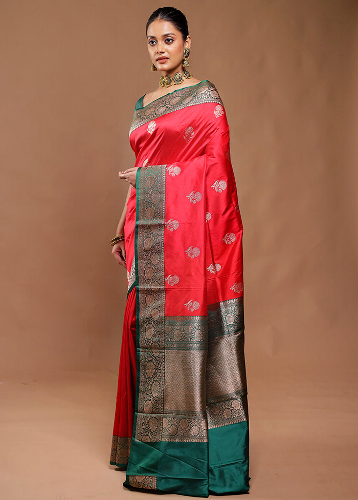 Red Handloom Katan Pure Silk Saree With Blouse Piece