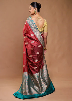 Maroon Handloom Katan Pure Silk Saree With Blouse Piece