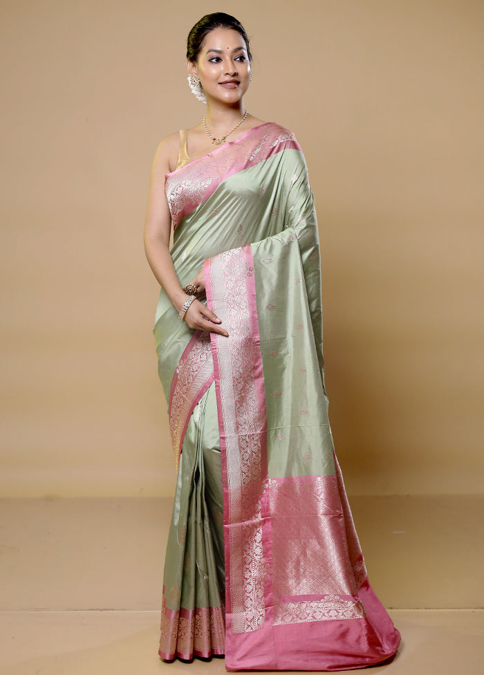 Green Handloom Katan Pure Silk Saree With Blouse Piece