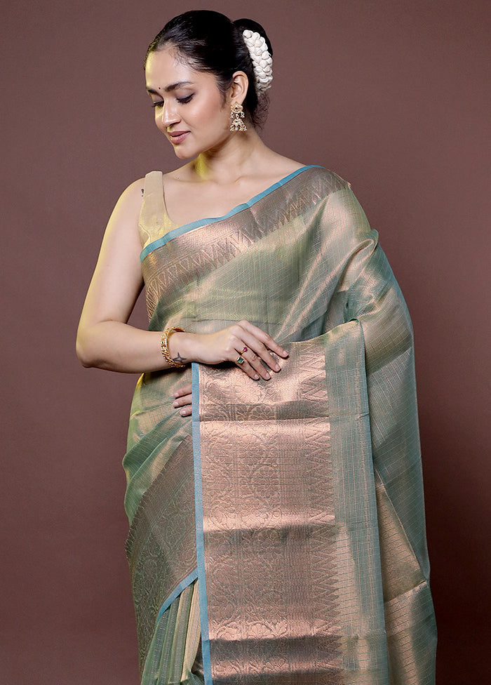 Green Tissue Silk Saree With Blouse Piece