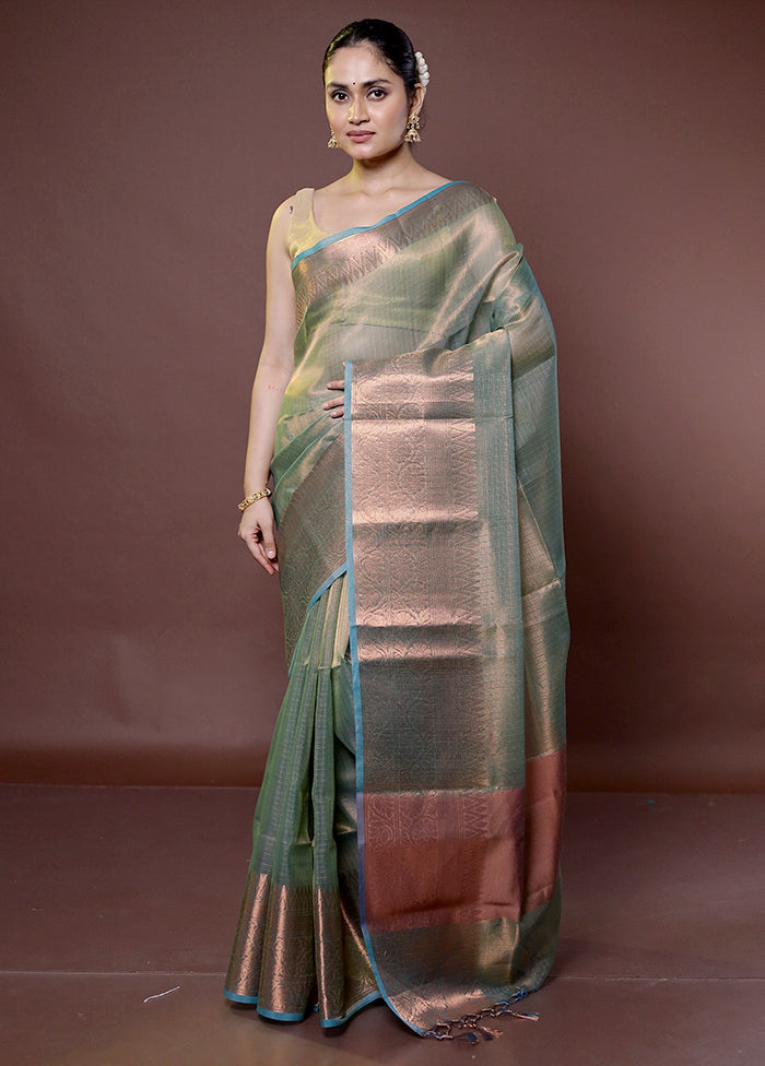 Green Tissue Silk Saree With Blouse Piece