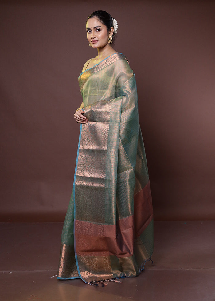 Green Tissue Silk Saree With Blouse Piece