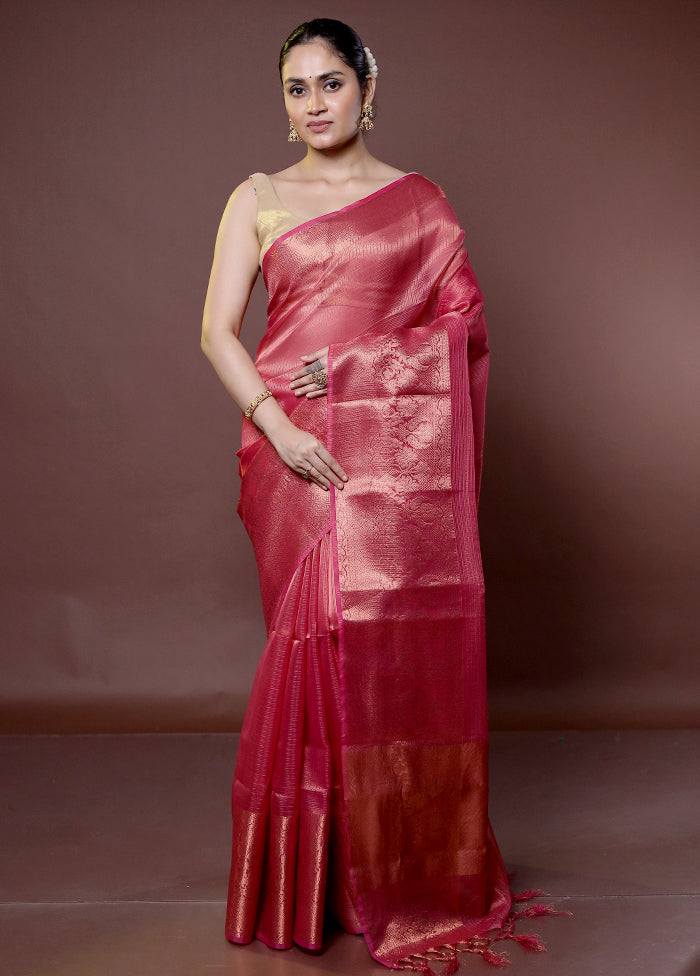 Pink Tissue Silk Saree With Blouse Piece