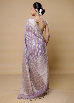 Purple Kora Silk Saree With Blouse Piece