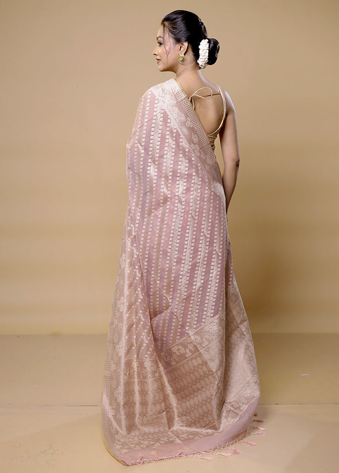 Pink Kora Silk Saree With Blouse Piece