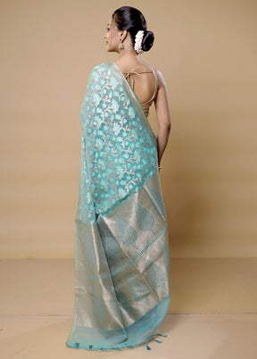 Blue Kora Silk Saree With Blouse Piece