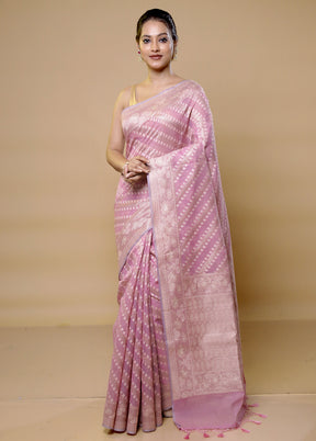 Pink Kora Silk Saree With Blouse Piece