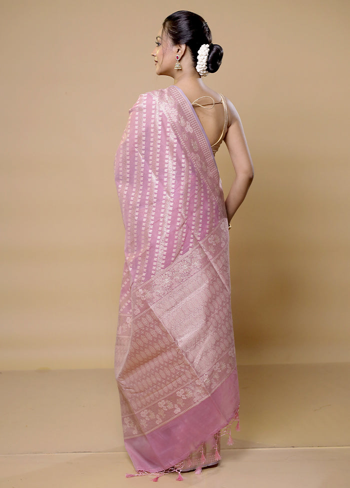 Pink Kora Silk Saree With Blouse Piece