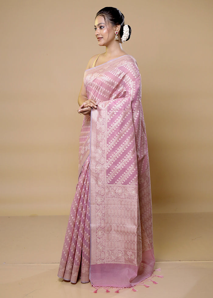 Pink Kora Silk Saree With Blouse Piece