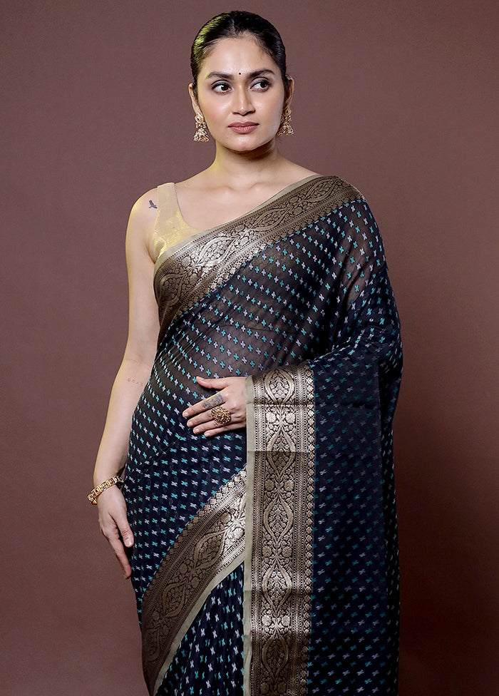 Black Kora Silk Saree With Blouse Piece