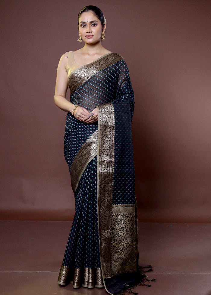 Black Kora Silk Saree With Blouse Piece