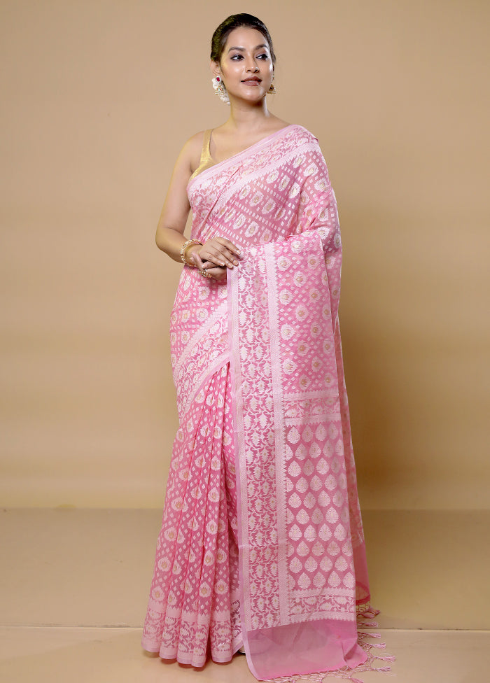 Pink Pure Cotton Saree With Blouse Piece