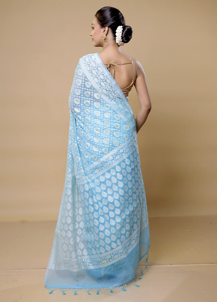 Blue Pure Cotton Saree With Blouse Piece