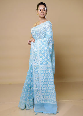 Blue Pure Cotton Saree With Blouse Piece