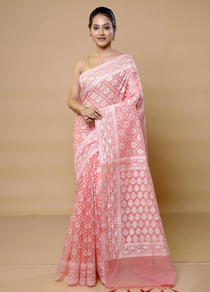 Pink Pure Cotton Saree With Blouse Piece