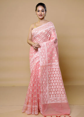 Pink Pure Cotton Saree With Blouse Piece