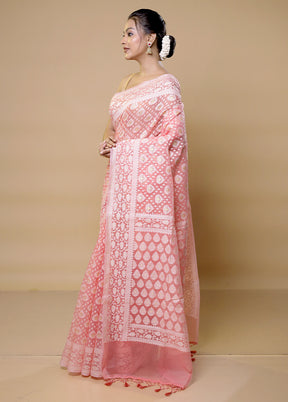 Pink Pure Cotton Saree With Blouse Piece