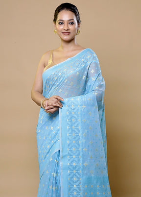 Blue Pure Cotton Saree With Blouse Piece