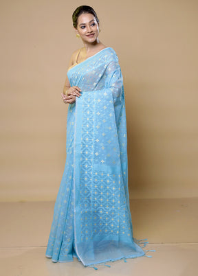 Blue Pure Cotton Saree With Blouse Piece