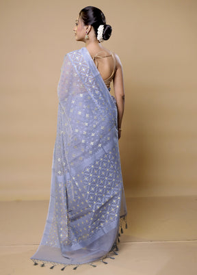 Blue Pure Cotton Saree With Blouse Piece