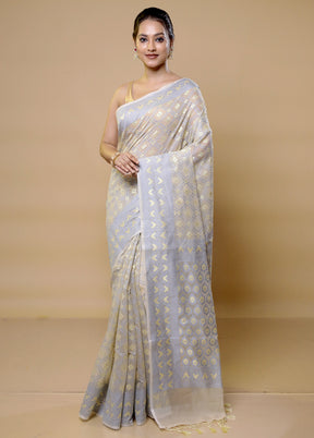 White Pure Cotton Saree With Blouse Piece