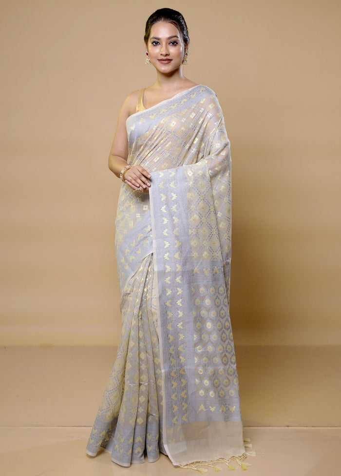 White Pure Cotton Saree With Blouse Piece