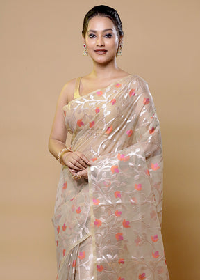 Cream Organza Saree With Blouse Piece