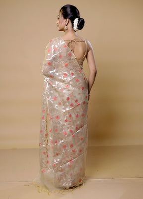 Cream Organza Saree With Blouse Piece