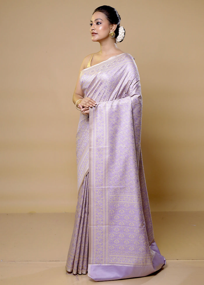 Purple Jamewar Silk Saree With Blouse Piece