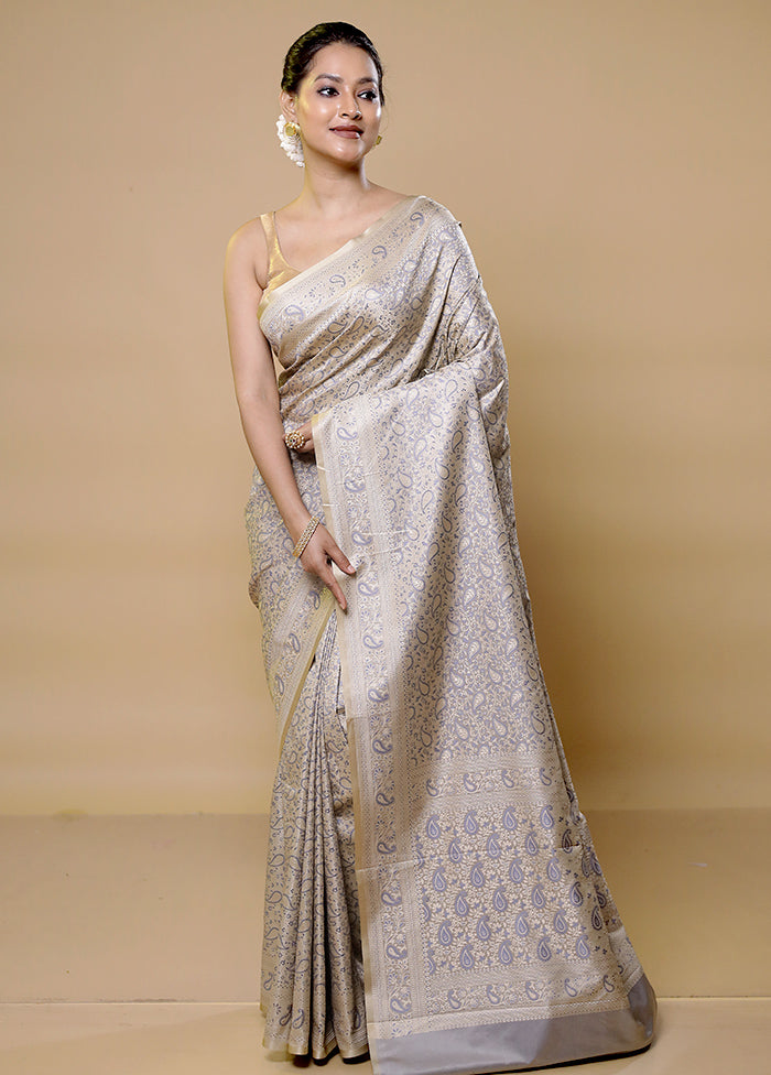 Cream Jamewar Silk Saree With Blouse Piece