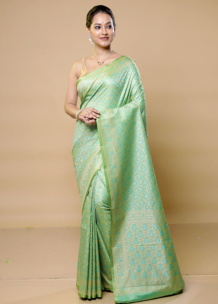 Green Jamewar Silk Saree With Blouse Piece