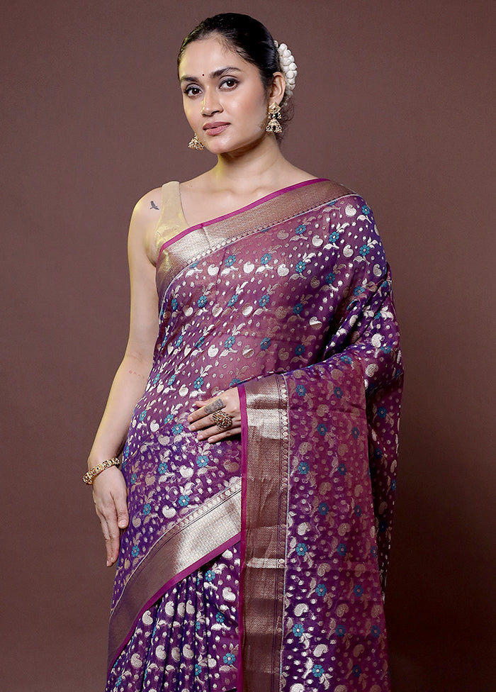 Purple Kora Silk Saree With Blouse Piece