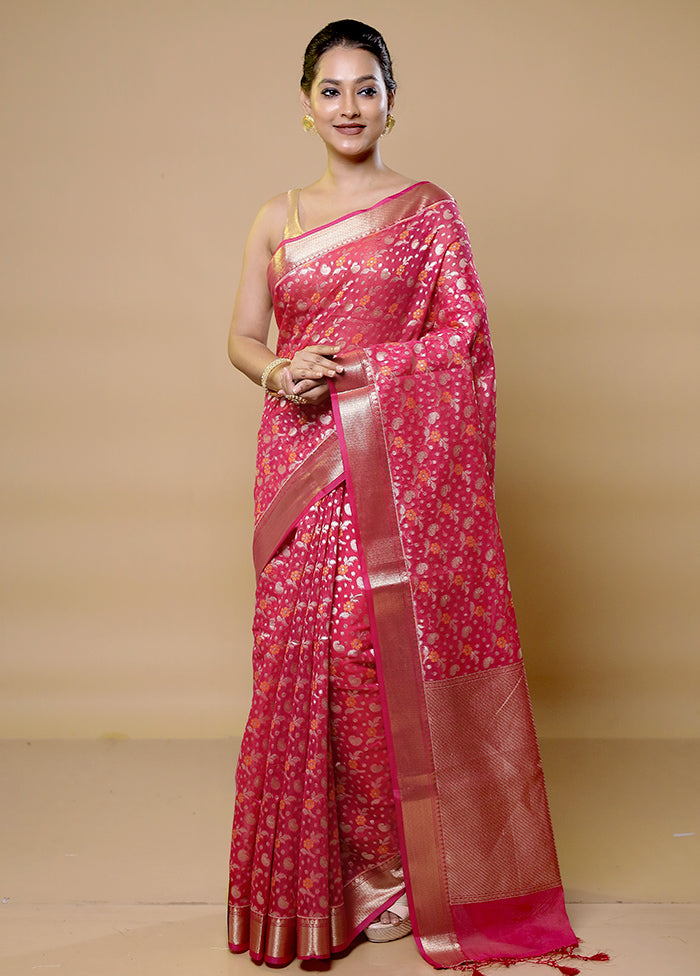 Pink Kora Silk Saree With Blouse Piece