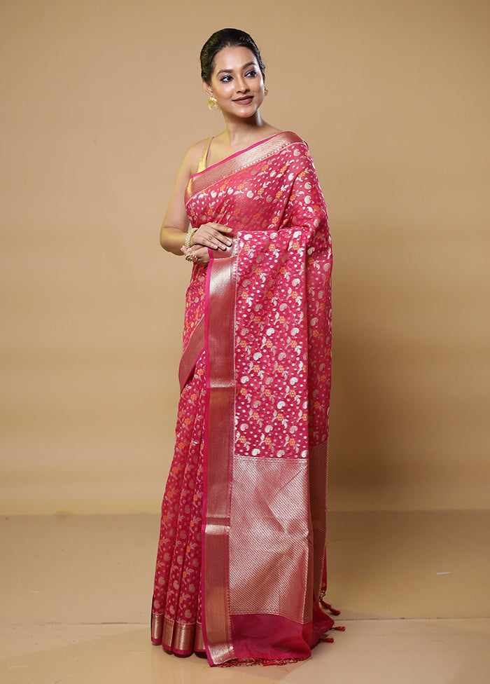 Pink Kora Silk Saree With Blouse Piece