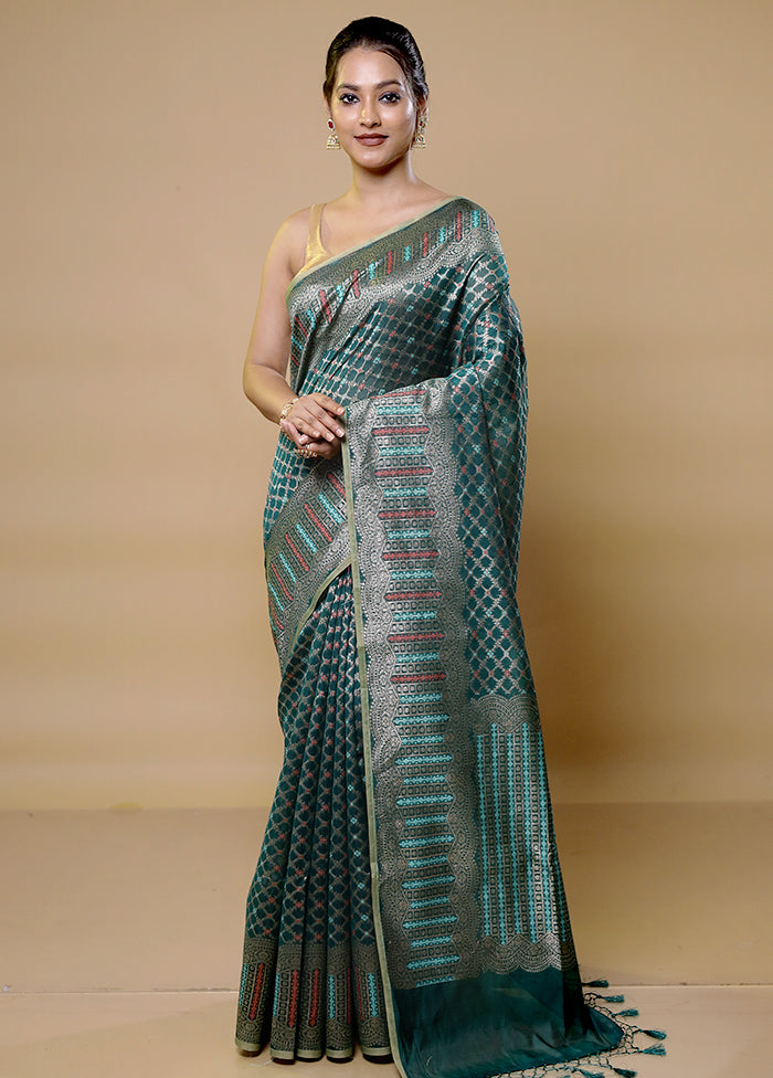 Green Kora Silk Saree With Blouse Piece