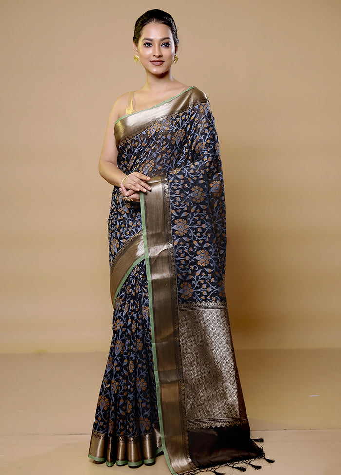 Blue Kora Silk Saree With Blouse Piece