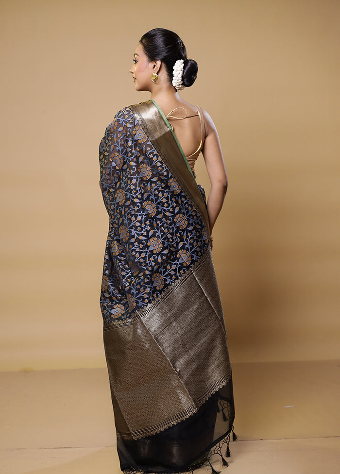 Blue Kora Silk Saree With Blouse Piece