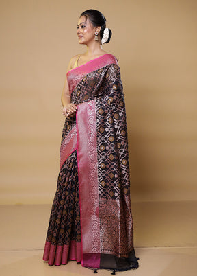 Black Kora Silk Saree With Blouse Piece