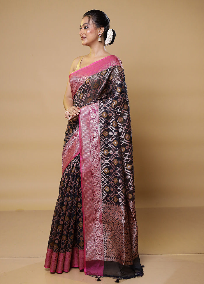 Black Kora Silk Saree With Blouse Piece