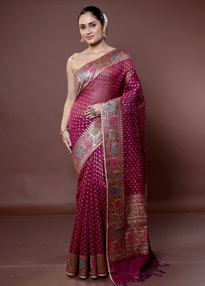 Pink Kora Silk Saree With Blouse Piece