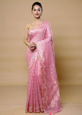 Pink Kora Silk Saree With Blouse Piece