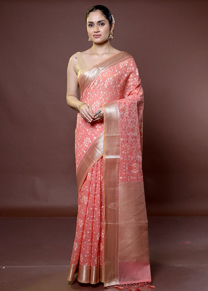 Pink Kora Silk Saree With Blouse Piece